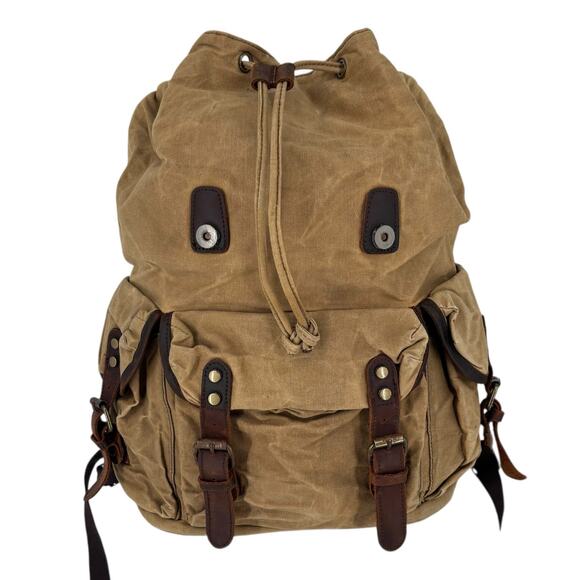 Vintage Waxed Canvas Leather Back Pack Utility Streetwear Commuter Gorpcore - Picture 3 of 16